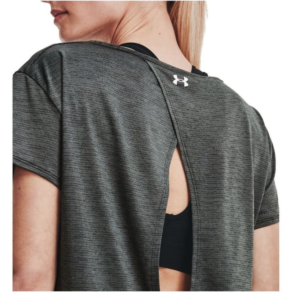 Under Armour Women's Tech Vent Split Back Short Sleeve T-Shirt in Grey/Black XS